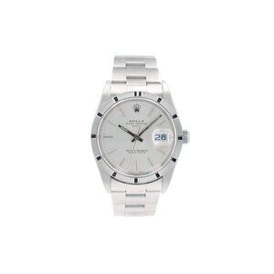 Rolex Date 15010 34mm Silver Index Dial Engine-Turned Bezel Oyster Band